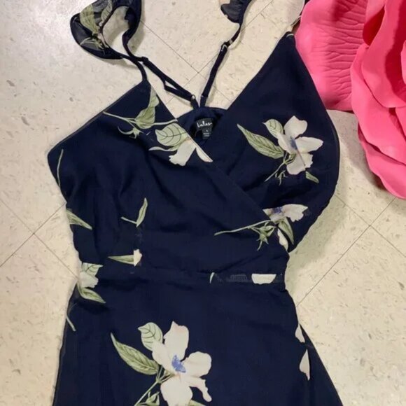LULUS All Mine Floral Print High-Low Maxi Wrap Dress Navy Blue - Picture 6 of 11